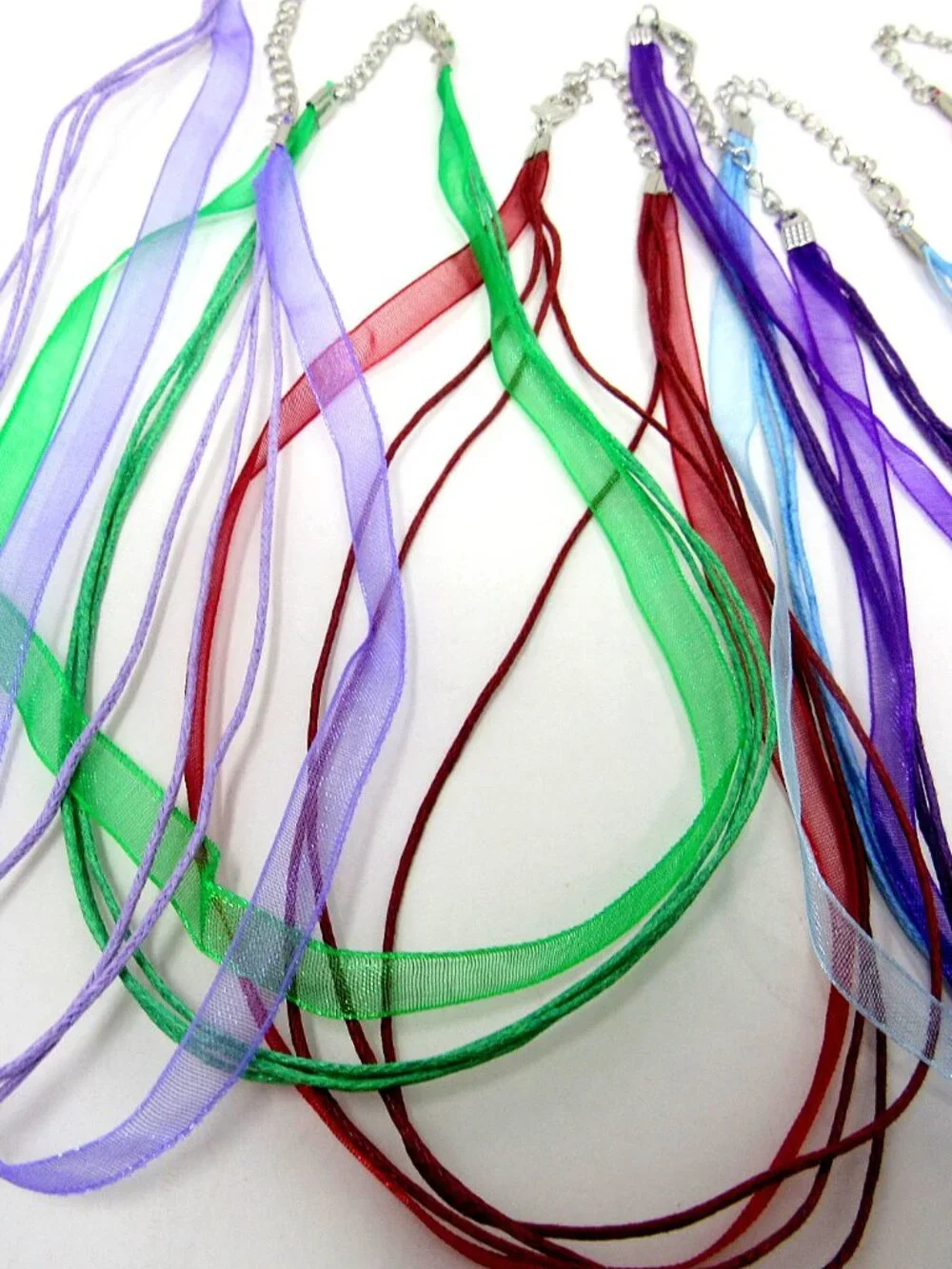 10 Ribbon Necklaces Assorted Colors Choker Organza 3 Cords 18-20 inch Adjustable